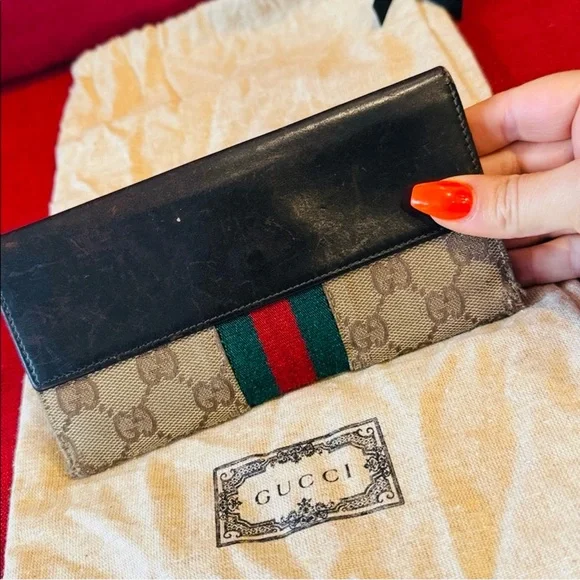 Gucci Black Monogram Clutch Wallet cards leather luxury designer red green women - Picture 2 of 15